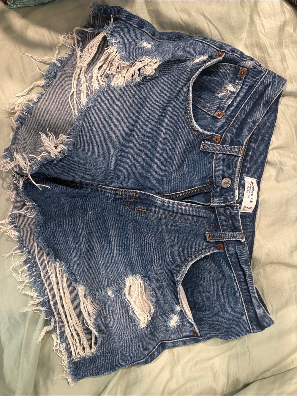 Abercrombie & Fitch Medium Blue High-Rise Denim Shorts